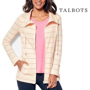 Talbots Textured Piqué Jacket Coat Sweater Fitness Full Zip Front 100% Cotton